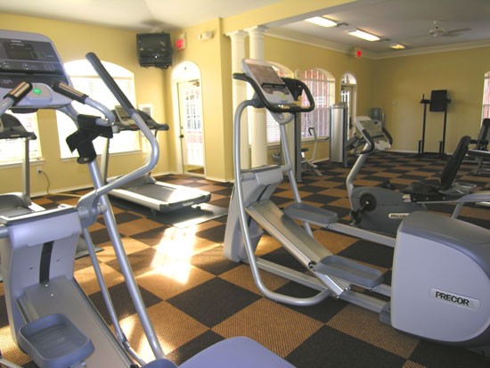 Champion Lake Beautiful Yellow Walls in Fitness Room with TV